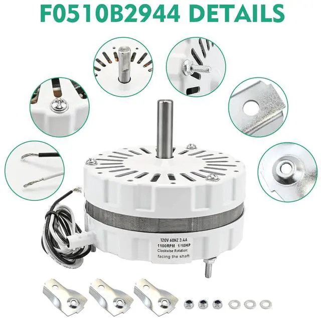 Alt view image 2 of 7 - F0510B2497, DOW-136-0-40-XIN Attic Fan Motor Kit Fit for Lomanco 2000 & 1800 Series, Replace Model DOW-136-0-34, F0510B2944, A0416B2059, A0510B2389 etc, 3.4 A/60Hz/120 V, 1100RPM 1/10 HP, White