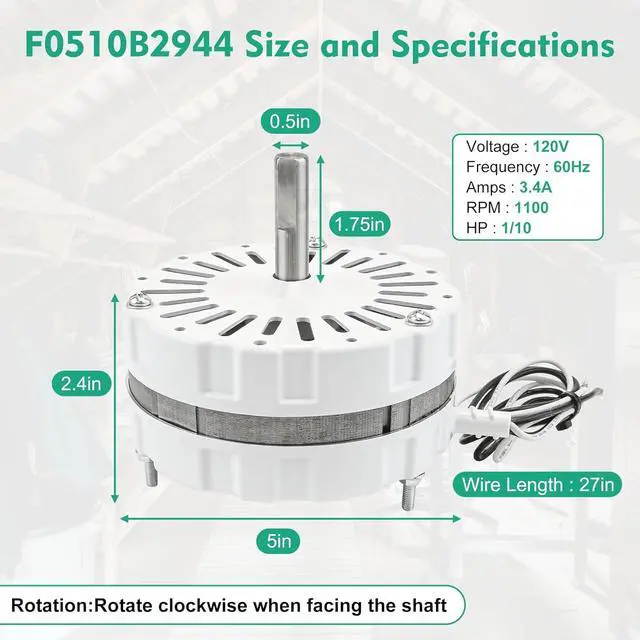 Alt view image 3 of 7 - F0510B2497, DOW-136-0-40-XIN Attic Fan Motor Kit Fit for Lomanco 2000 & 1800 Series, Replace Model DOW-136-0-34, F0510B2944, A0416B2059, A0510B2389 etc, 3.4 A/60Hz/120 V, 1100RPM 1/10 HP, White