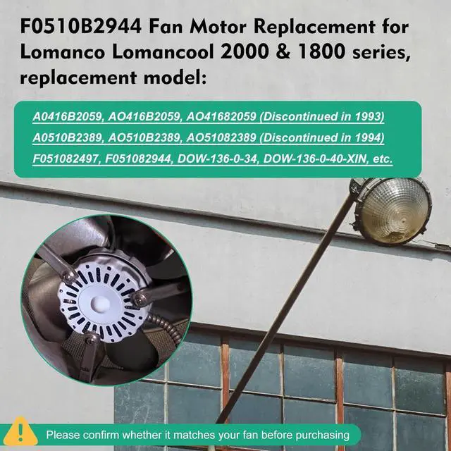 Alt view image 4 of 7 - F0510B2497, DOW-136-0-40-XIN Attic Fan Motor Kit Fit for Lomanco 2000 & 1800 Series, Replace Model DOW-136-0-34, F0510B2944, A0416B2059, A0510B2389 etc, 3.4 A/60Hz/120 V, 1100RPM 1/10 HP, White