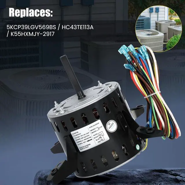 Alt view image 2 of 6 - 5KCP39LGV569BS Furnace Blower Motor Replaces HC43TE113, HC43TE113A, HB43TR113, 5KCP39LGSA06S, 1/2 HP 115V 1075 RPM 3-Speed 60Hz, Compatible with Carrier Bryant Payne GE Genteq