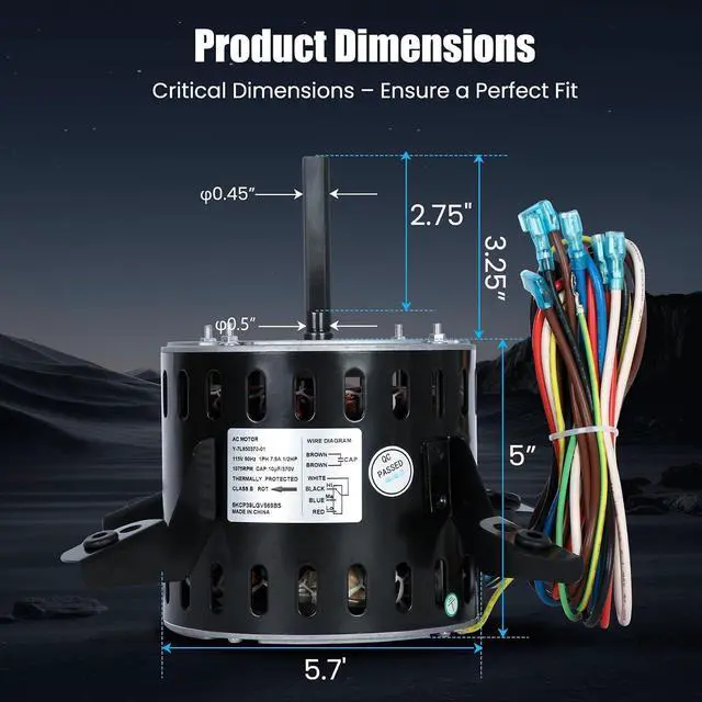 Alt view image 4 of 6 - 5KCP39LGV569BS Furnace Blower Motor Replaces HC43TE113, HC43TE113A, HB43TR113, 5KCP39LGSA06S, 1/2 HP 115V 1075 RPM 3-Speed 60Hz, Compatible with Carrier Bryant Payne GE Genteq