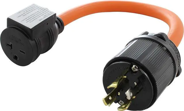 Main image of AC WORKS Locking Adapter NEMA L14-20P 20Amp 4-Prong Generator Locking Plug to NEMA 6-20R 250V Adapter (Flexible with Breaker)