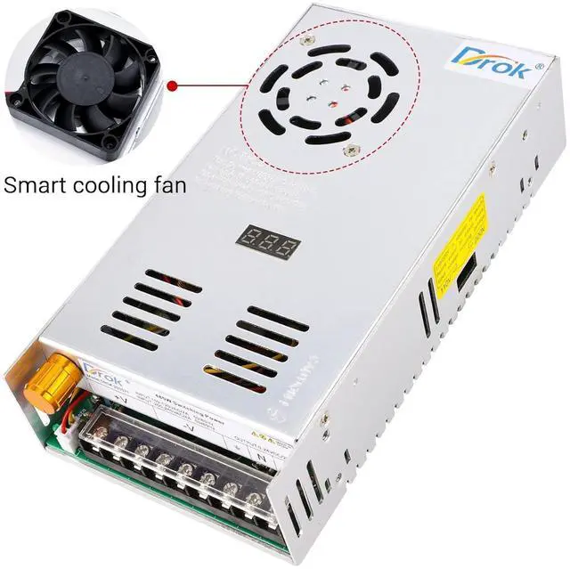 Alt view image 4 of 7 - DROK 24V Power Supply, AC 110V/220V to DC 0-24V 20A 480W Buck Converter, Variable Adjustable Adapter Regulated 5V 12V 24V Volt Switching Voltage LED Transformer 20A Amp Charger for Computer Lab