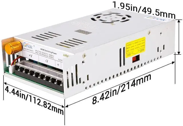 Alt view image 7 of 7 - DROK 24V Power Supply, AC 110V/220V to DC 0-24V 20A 480W Buck Converter, Variable Adjustable Adapter Regulated 5V 12V 24V Volt Switching Voltage LED Transformer 20A Amp Charger for Computer Lab