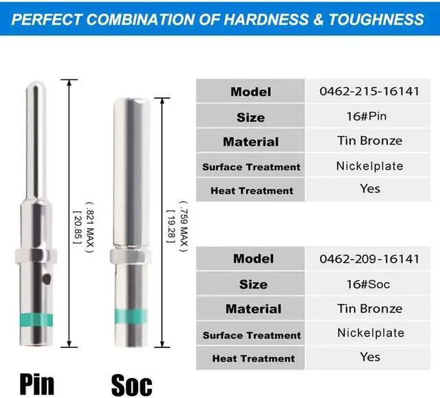 Alt view image 4 of 7 - JRready ST6120 DT Connector Terminal Kit Contact Size 16, Male Pins 0460-215-16141/Female Sockets 0462-209-16141 Solid Contacts Wire Gauge 14-20 AWG, 30 Pairs