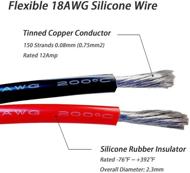 Alt view image 2 of 7 - 18 Gauge 18 AWG Silicone Wire (100FT Black + 100FT Red) Ultra Flexible Stranded Tinned Copper Wire, Hook Up Wire, Automotive Wire, Electrical Wire, High Temp Wire 200 600V from ANAMIA