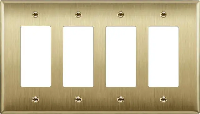 Main image of LIDER Decorator Switch or Receptacle Metal Wall Plate, Stainless Steel Outlet Cover, Corrosion Resistant, Mid-Size 4-Gang 4.88" x 8.58", Stainless Steel, LMWP-34M-BB, Brushed Brass