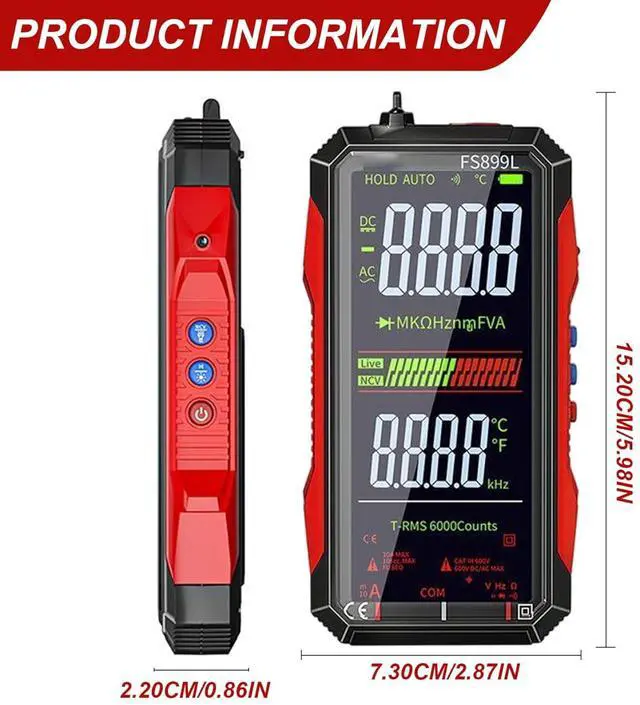 Alt view image 6 of 7 - Digital Multimeter Tester, Portable NCV Smart Multimeter with LED Flashlight, USB Rechargeable Voltage Meter for Current Resistance Continuity Capacitance Temperature Frequency