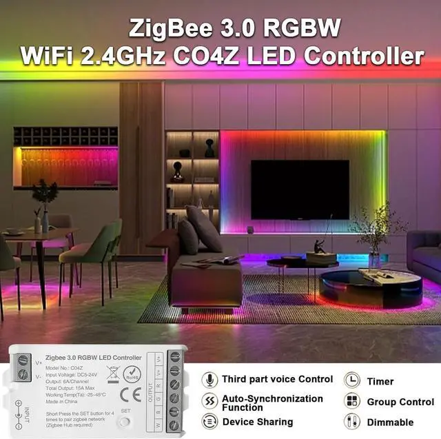 Alt view image 4 of 7 - ZigBee 3.0 LED Controller C04Z RGBW LED Strip Bulb Dimmer Compatible with Echo Plus Home-kit Zigbee Hub Bridge Required DC5-24V