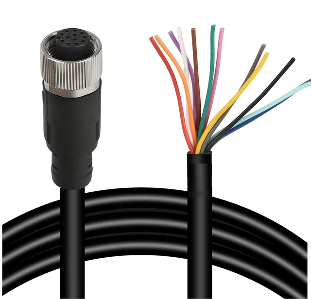 Main image of M12 12 Pins Female Connector Cables, Waterproof IP67 Solder Locking System, Brass Gold-Plated Contacts, A Code Straight Aviation Sensor Electrical Cable 30V 1A Industrial Grade Cable (5 Meter)