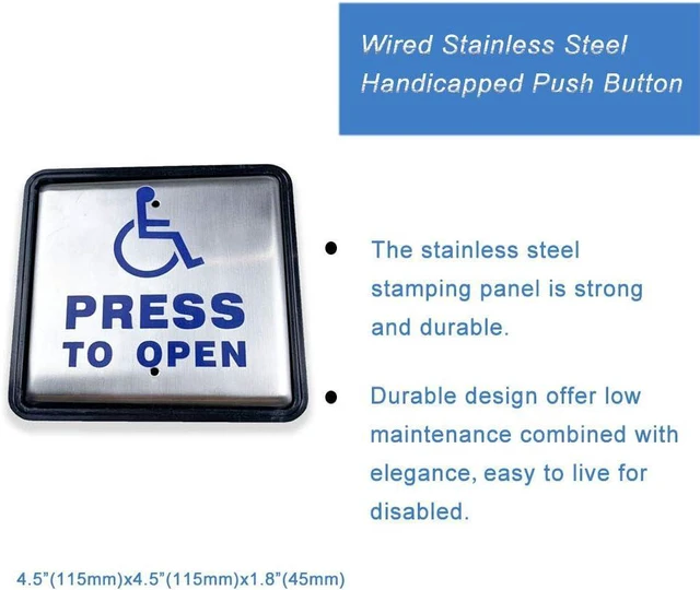 Alt view image 2 of 4 - Wired Stainless Steel Handicapped Push Button 4.5"x4.5"