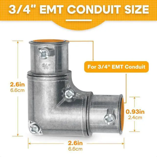 Alt view image 2 of 6 - 3/4 Inch EMT to EMT 90 Degree Inside Corner Pulling Elbows, EMT Conduit Fittings Set Screw; Electrical Metallic Tube Kit Die Cast Zinc Elbow Capped Corner Coupling (5 Pack)