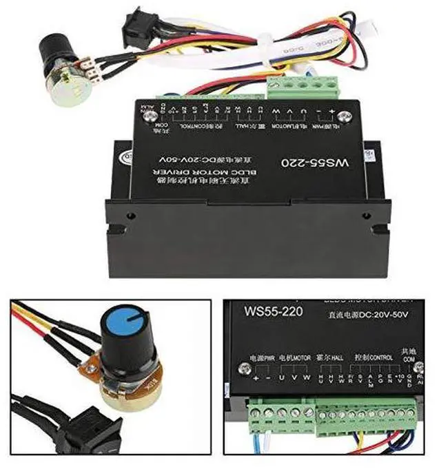 Alt view image 4 of 7 - Motor Driver Controller with Cable,WS55-220 DC 48V 500W CNC Brushless Spindle BLDC Motor Driver Controller,with Overvoltage,Over-Current Potection, Locked-Rotor
