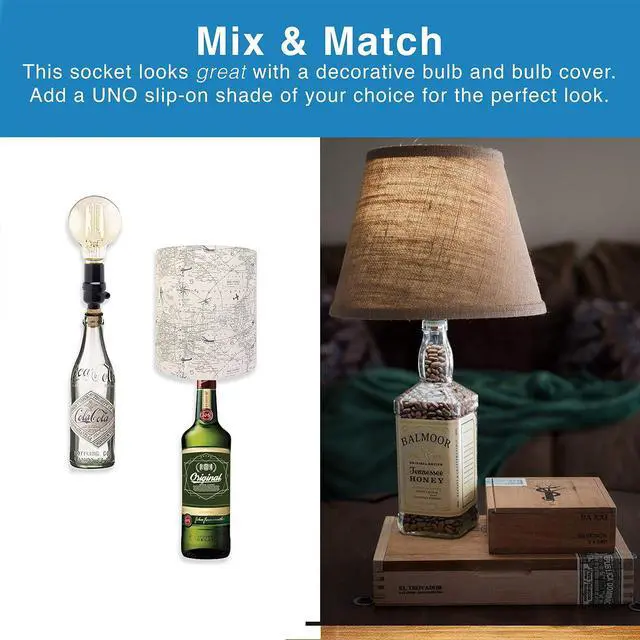 Alt view image 3 of 4 - Bottle lamp kit, with 9mm Glass Drill bit, Works with Wine Bottle or Any Other Glass Liquor Bottles, UNO Slip-on Socket 8 ft Black Cord UL Listed lamp Wiring Parts.