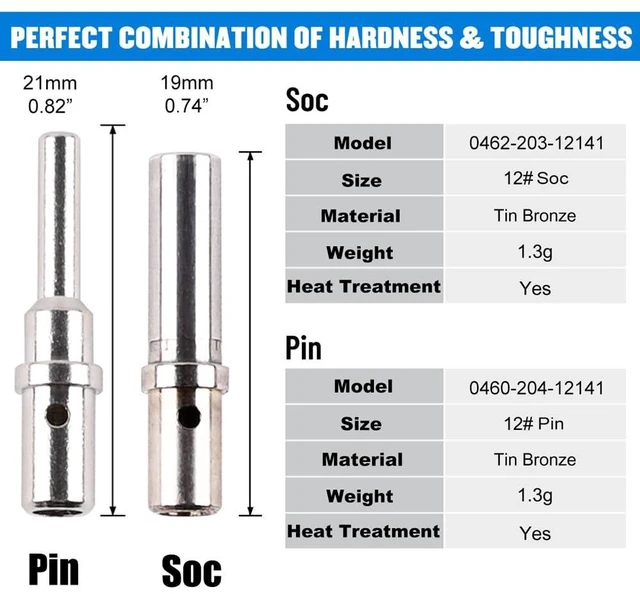 Alt view image 2 of 4 - JRready ST6294 Deutsch Solid Contact Size 12 Male Pin 0460-204-12141 Female Socket 0462-203-12141 for DTP DTHD HD10 HD30 HDP20 DRB Jiffy Splice Series Connectors,12-14AWG,25A,30 Pairs