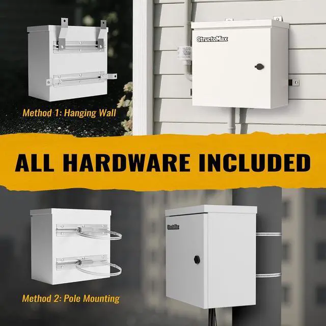 Alt view image 3 of 7 - Steel Electrical Box, 16"x16"x6" Steel Enclosure, IP67 Waterproof & Rust-Resistant, Outdoor/Indoor Electrical Junction Box with Mounting Plate for Wall/Pole Mount