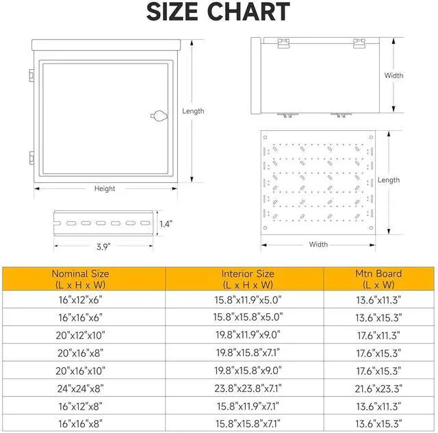 Alt view image 6 of 7 - Steel Electrical Box, 16"x16"x6" Steel Enclosure, IP67 Waterproof & Rust-Resistant, Outdoor/Indoor Electrical Junction Box with Mounting Plate for Wall/Pole Mount