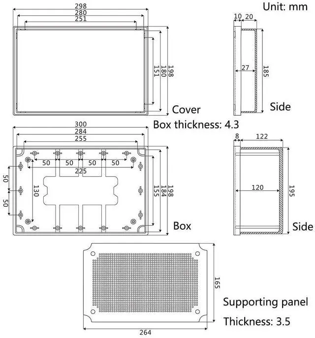 Alt view image 4 of 7 - Fielect Junction Box Plastic Waterproof IP65 Electrical Box Hinged Shell Cover Electrical Project Enclosure Gray 300 x 200 x 160mm / 11.81" x 7.87" x 6.30"