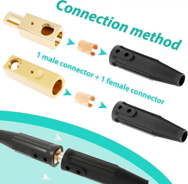 Alt view image 4 of 7 - 4 Set LC-40 Welding Lead Connectors Cam Design Quick Connector Welding Cable Connector Tools and Accessories 350 Amp Max Rating 1/0 and 2/0 50-70mm²Welding Quick Connectors Cable Welding Accessories