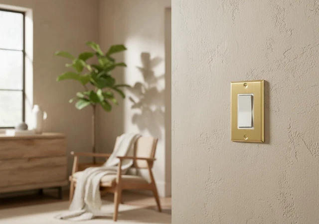 Alt view image 3 of 7 - Rio Salto BRASS Signature Collection Brushed Brass Gold Metal Outlet Cover, Decorative Light Switch Cover Plate Wall Plate, Premium, Rocker 1-Gang, 2.75" X 4.50" Standard Size 4-Pack