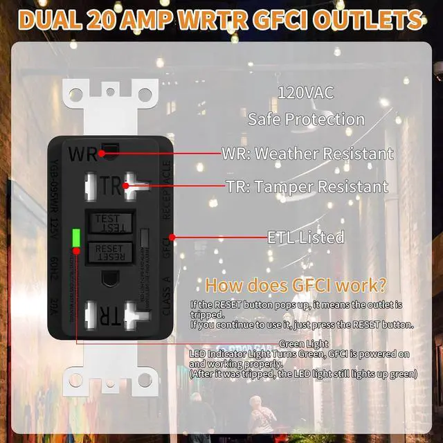 Alt view image 3 of 6 - Joinfworld Outdoor Electrical Outlet Box with Dual 20 Amp WRTR GFCI Receptacles ETL Listed Waterproof GFCI Outlet Box with Cover