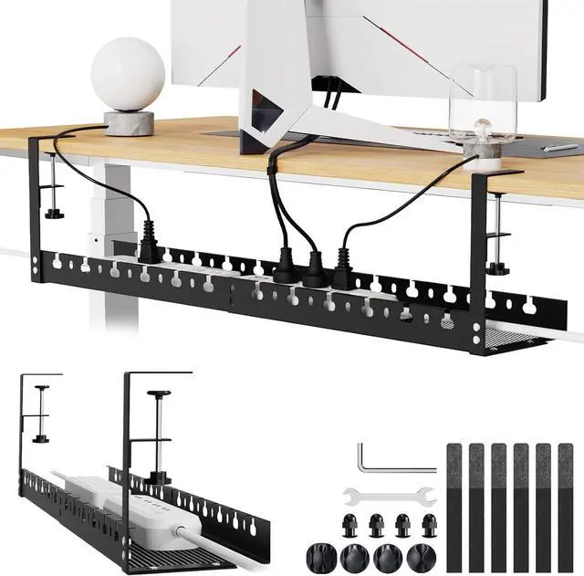 Main image of 31Inch Extendable Under Desk Cable Management Tray Under Desk Wire Management Tray Clamp Mount Under Table Cord Management No Damage The Desk