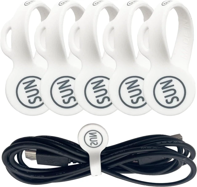 Main image of SUNFICON Magnetic Cable Clips Cable Organizers Earbuds Cords Clips Bookmark Whiteboard Noticeboard Fridge Magnets USB Cable Managers Keepers Ties Straps for Home Kitchen,Office,School,5 Pack White