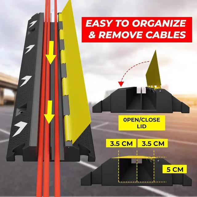 Alt view image 4 of 7 - Berry Cable Protector 2-Channel | Heavy-Duty Pedestrian Cable Ramp | 30000 lbs Load Capacity | Weatherproof PVC Outdoor Cable Cover with Bright Yellow Lid | Prevent Hazards and Cable Damage