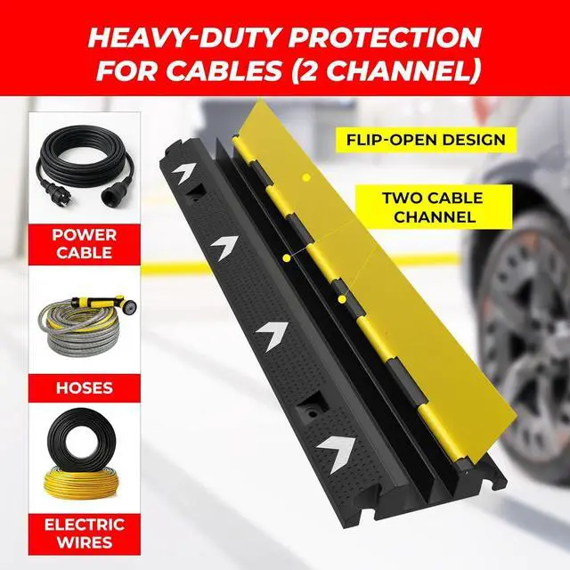 Alt view image 5 of 7 - Berry Cable Protector 2-Channel | Heavy-Duty Pedestrian Cable Ramp | 30000 lbs Load Capacity | Weatherproof PVC Outdoor Cable Cover with Bright Yellow Lid | Prevent Hazards and Cable Damage