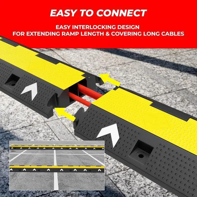 Alt view image 6 of 7 - Berry Cable Protector 2-Channel | Heavy-Duty Pedestrian Cable Ramp | 30000 lbs Load Capacity | Weatherproof PVC Outdoor Cable Cover with Bright Yellow Lid | Prevent Hazards and Cable Damage