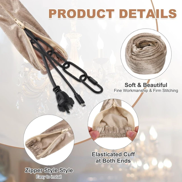 Alt view image 3 of 7 - PATIKIL 5.9ft Chandelier Chain Cord Cover, 2 Pcs Velvet Cloth Fabric Chain Sleeve Decorative Cord Covers for Chandelier Wires Swing Cable, Zipper Style, Beige