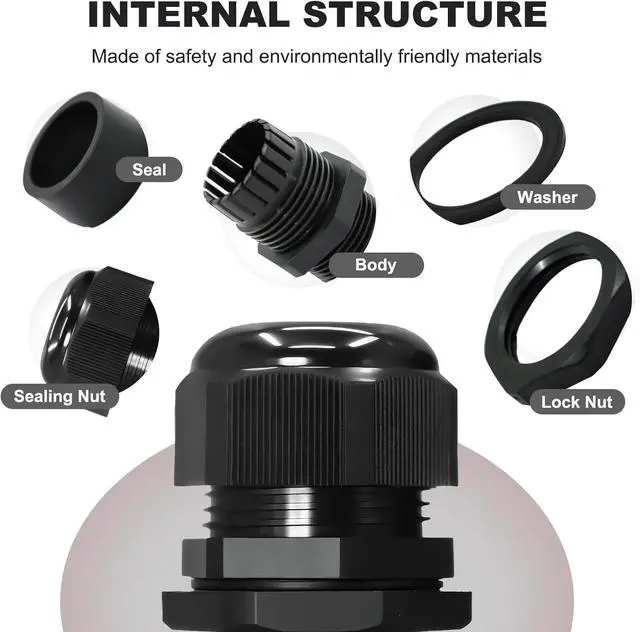 Alt view image 3 of 7 - 50 Pack 3/4" Black NPT Cable Glands IP68 Waterproof Connectors Adjustable for Electrical Box Nylon Cord Grip Strain Relief