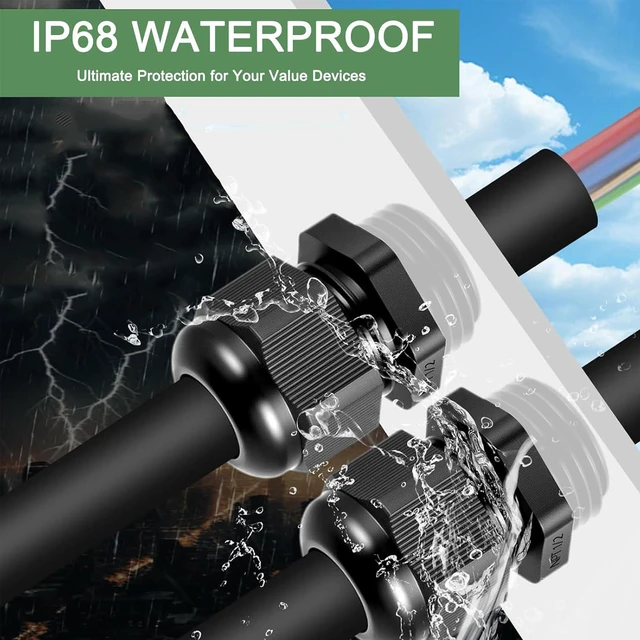 Alt view image 3 of 7 - 50 Pcs Black Nylon IP68 Cable Glands, Waterproof Strain Relief Connectors, with Adjustable Locknut (1/4" 1/2" 3/4" 1")
