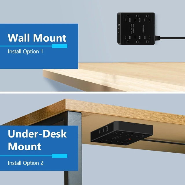 Alt view image 5 of 7 - LIDER Output Extender with 6 Sockets, USB-A and 2 USB-C, Ultra-Thin Flat Plug with Cable Extension, 6-Way Power Strip, Slim Angle Design, Surge Protection, 480