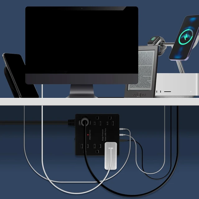 Alt view image 7 of 7 - LIDER Output Extender with 6 Sockets, USB-A and 2 USB-C, Ultra-Thin Flat Plug with Cable Extension, 6-Way Power Strip, Slim Angle Design, Surge Protection, 480