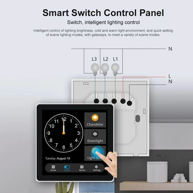 Alt view image 3 of 7 - Tuya T3E Panel Switch Touch Screen Panel EU Smart Control Panel Switch Zigbee Smart Home Wall Push Light Switch,White