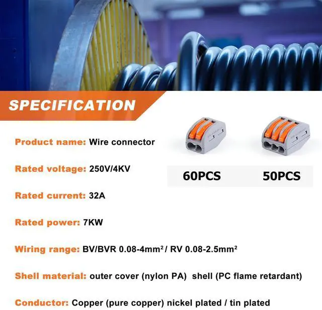 Alt view image 2 of 6 - Zhushan 110 PCS Lever Wire Nuts Connectors Kit - Electrical Connectors, 28-12 AWG, Compact Splicing Wire Connectors, Quick Disconnect, 2/3 Conductors Combination