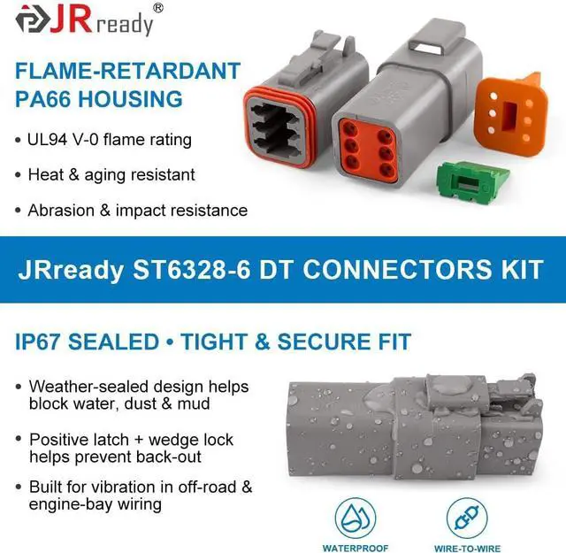 Alt view image 6 of 7 - JRready ST6328-6 Deutsch DT Series Connector 5 Kit 6 Pin Way,14-20 AWG Waterproof Electrical Wire Connector,Connector Removal Tool DRK-RT1B with Deutsch 16 Solid Contacts (5 Kits,6 Pin)