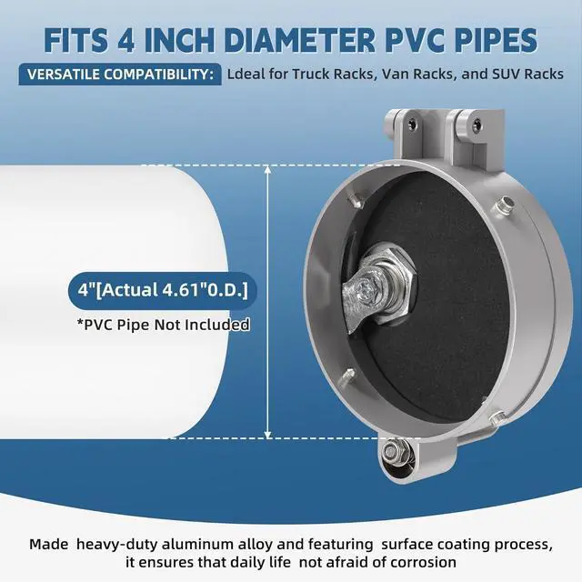 Alt view image 2 of 7 - Conduit Carrier Kit for 4 Inch PVC Pipe - Secure Keyhole Lock & Stable Mounting, Universal Conduit Carrier and Pipe Rack for Truck, Van, SUV Racks, HeavyDuty Security Transport Solution-Silver