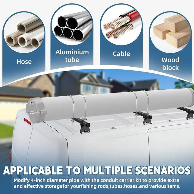 Alt view image 3 of 7 - Conduit Carrier Kit for 4 Inch PVC Pipe - Secure Keyhole Lock & Stable Mounting, Universal Conduit Carrier and Pipe Rack for Truck, Van, SUV Racks, HeavyDuty Security Transport Solution-Silver