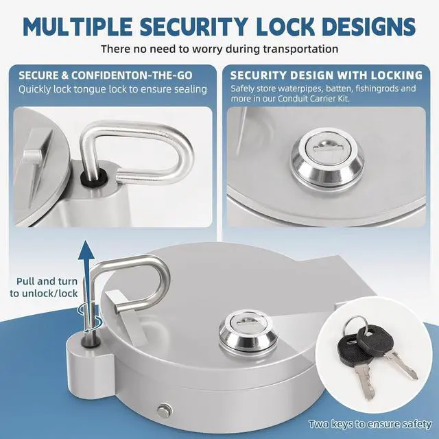 Alt view image 4 of 7 - Conduit Carrier Kit for 4 Inch PVC Pipe - Secure Keyhole Lock & Stable Mounting, Universal Conduit Carrier and Pipe Rack for Truck, Van, SUV Racks, HeavyDuty Security Transport Solution-Silver