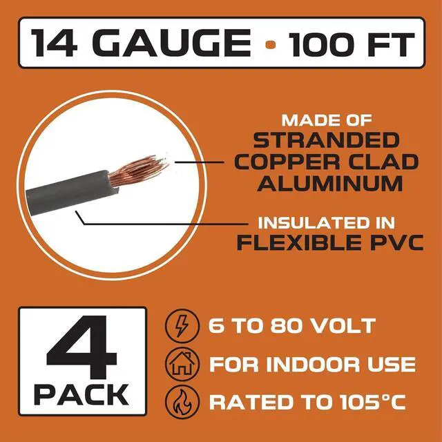 Alt view image 3 of 7 - Iron Forge Cable 14 Gauge Automotive Wire - 4 Roll, 100 Ft per Roll | 14 AWG Primary Wire, Copper Clad Aluminum (CCA) Wire, Assorted Colors - For Car Audio, Trailers & Home Projects