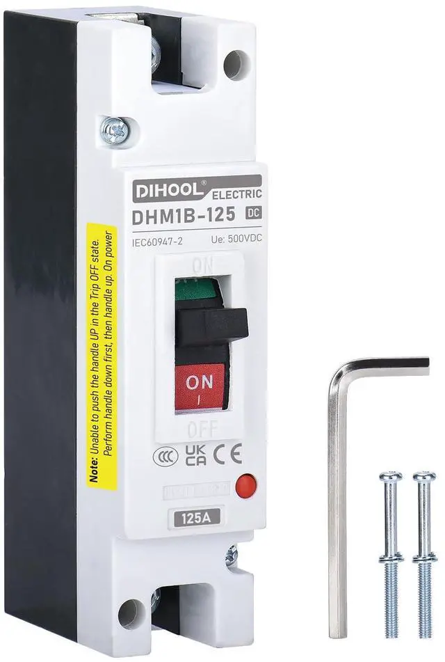 Main image of DIHOOL 125 Amp DC Breaker, Battery Disconnect Switch 500V, Thermal Magnetic Trip for Solar, Main Power, UPS