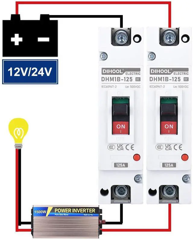 Alt view image 2 of 7 - DIHOOL 125 Amp DC Breaker, Battery Disconnect Switch 500V, Thermal Magnetic Trip for Solar, Main Power, UPS