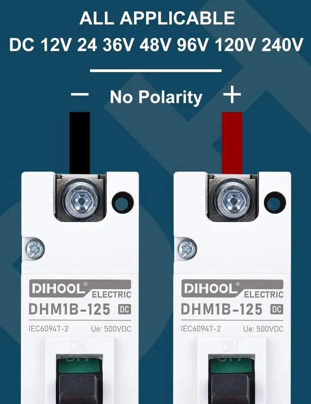 Alt view image 3 of 7 - DIHOOL 125 Amp DC Breaker, Battery Disconnect Switch 500V, Thermal Magnetic Trip for Solar, Main Power, UPS