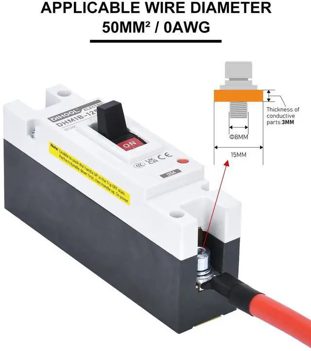 Alt view image 5 of 7 - DIHOOL 125 Amp DC Breaker, Battery Disconnect Switch 500V, Thermal Magnetic Trip for Solar, Main Power, UPS