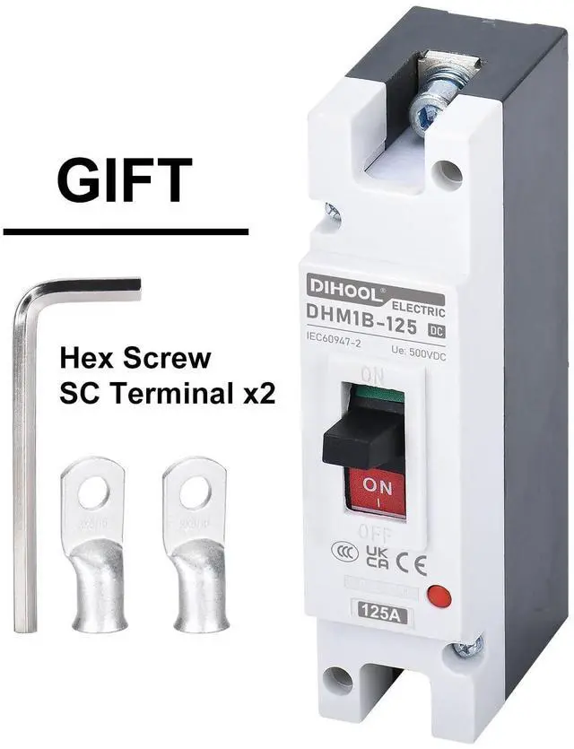 Alt view image 6 of 7 - DIHOOL 125 Amp DC Breaker, Battery Disconnect Switch 500V, Thermal Magnetic Trip for Solar, Main Power, UPS