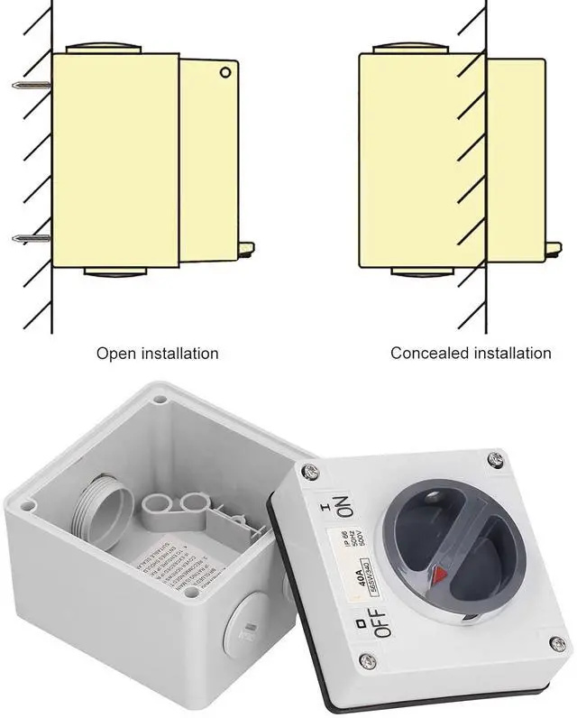 Alt view image 3 of 7 - Outdoor Waterproof Dustproof Power Isolator Switch 500V Rotary Control On Off Switch Socket with Installation Accessories(3P40A)