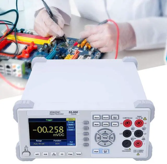 Alt view image 5 of 7 - XDM2041 Digital Multimeter AC DC Current Voltage 3.7in Screen True RMS 55000 Counts Two Line Display Desktop Type(US Plug 100 240V)