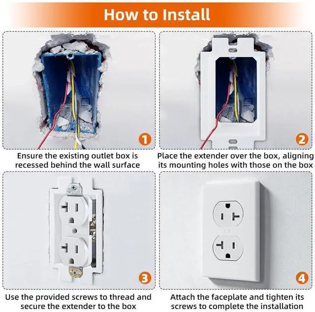 Alt view image 4 of 6 - 1-Gang White Non-Metallic Electrical Outlet Box Extender, Extends Electrical Boxes for Power Switches GFCIs Receptacles, ETL Listed (BE1, 50 Pack)
